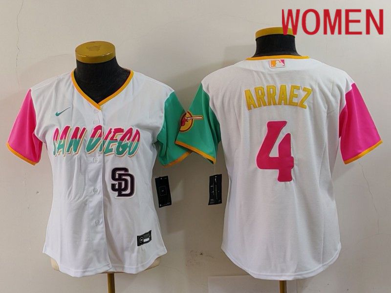 Women San Diego Padres #4 Arraez White City Edition Nike 2024 MLB Jersey style 2